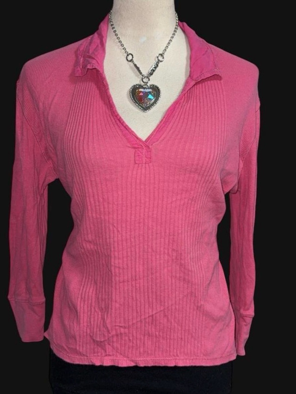 Polo by Ralph Lauren Pink Ribbed Long-Sleeve V-Neck Top